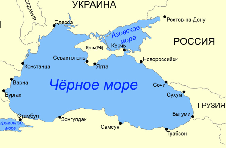 Черное и Азовское море на карте