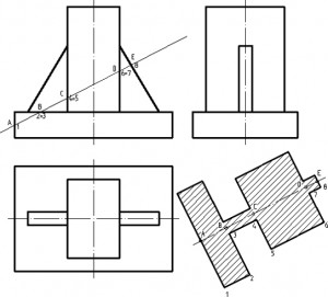 Наклонное сечение детали на чертеже